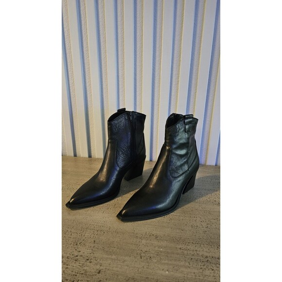 Emanuele Crasto Western Ankle Boots Made in ITALY Black Genuine Leather sz 8 - Picture 2 of 8